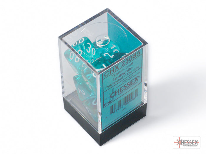 Translucent Polyhedral Teal/white 7-Die set