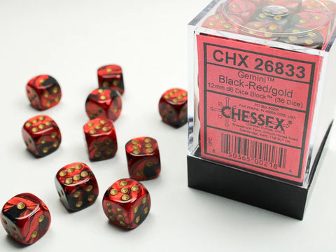 12mm d6 Dice Block (36 Dice - Gemini: Black-Red/Gold)