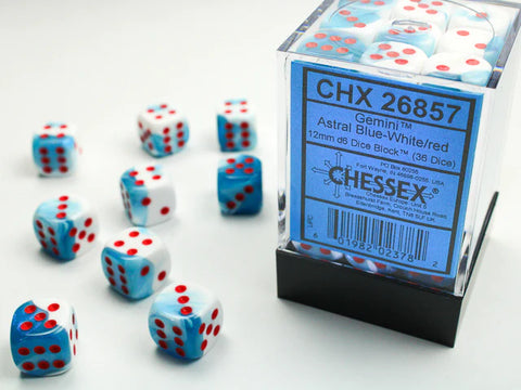 12mm d6 Dice Block (36 Dice - Gemini: Astral-Blue White/Red)