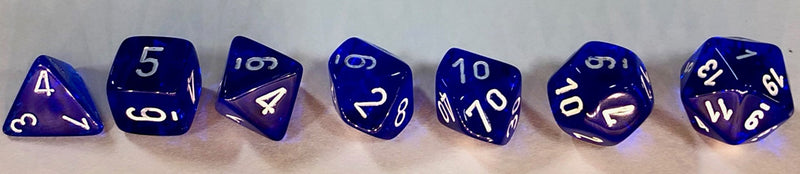 Dice: 7 pc: Translucent: Blue / White