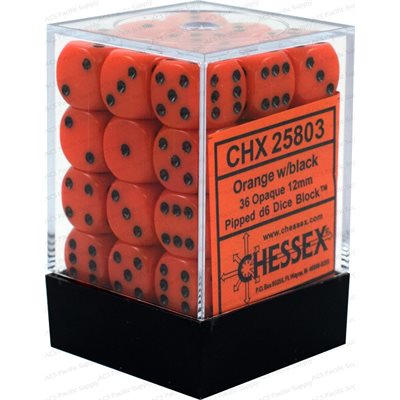 12mm d6 Dice Block (36 Dice - Opaque: Orange/Black)