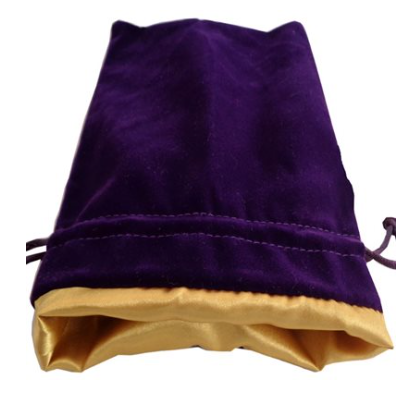 Dice Bag: Small Velvet Dice Bag: Purple with Gold Satin
