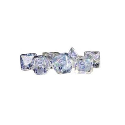 Dice: 7 pc: 16 mm: Resin: Pearl with Purple Numbers