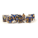 Dice: 7 pc: 16 mm: Resin: Pearl Royal Blue with Gold Numbers