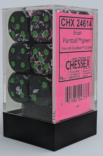 Dice: 12x D6: 16 mm: Brush: Paintball / Green