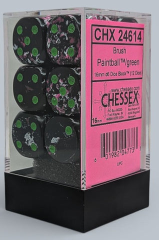 Dice: 12x D6: 16 mm: Brush: Paintball / Green