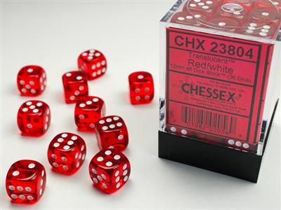 12mm d6 Dice Block (36 Dice - Translucent: Red/White)