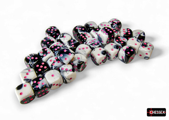 Chessex Gemini 12mm d6 Dice Set (36ct) [Black-White with Pink Pips]