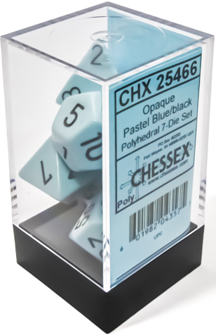 Opaque Polyhedral 7-Die Set in Pastel Blue with Black Numbering